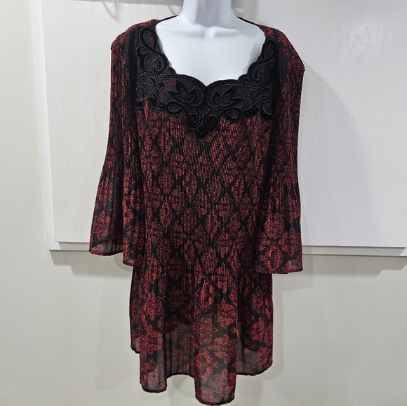 Catherines Tops - Catherines Womens Top 2X Whimsigoth Fairy Grunge Red Black Witchy Sheer Long